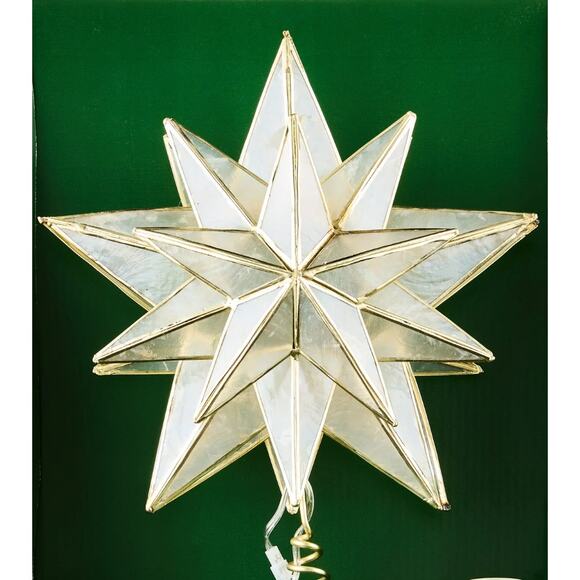 Lit Capiz Shell Gold Star Christmas Tree Topper 10.5" Holiday Decor Nativity - Picture 3 of 7